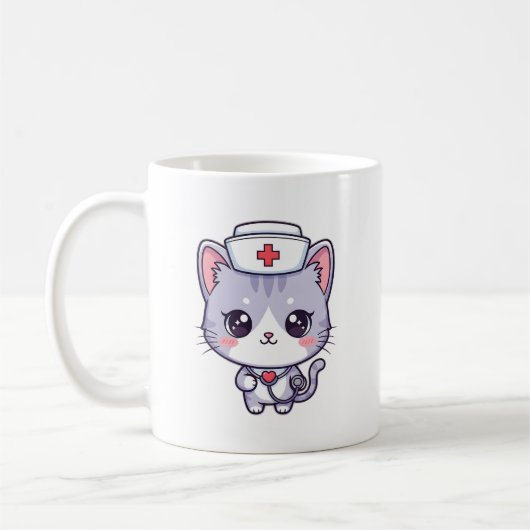 Cute Kawaii Nurse Cat Art コーヒーマグカップ (左)