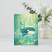 Cute Kawaii Orca Sunlit Ocean ポストカード (スタンド正面)