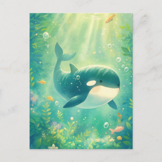 Cute Kawaii Orca Sunlit Ocean ポストカード (正面)