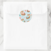 Cute Kawaii Otter Heart Seashell Pattern ラウンドシール (バッグ)