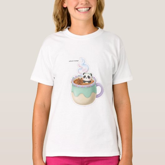 Cute Kawaii Panda in Tea Mug Illustration Tシャツ (正面)