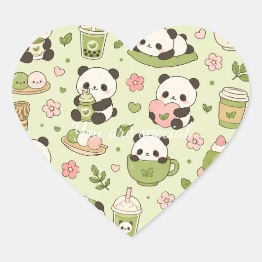 Cute Kawaii Panda Pattern | Bamboo Pastel  ハートシール (正面)
