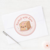 Cute Kawaii Parcel "Packed with Care" Packaging ラウンドシール (封筒)