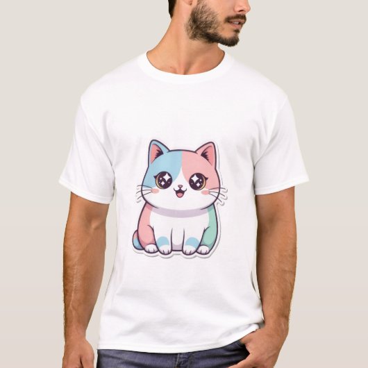 Cute Kawaii Pastel Cat Sticker Sparkle Eyes Kitty✨ Tシャツ (正面)