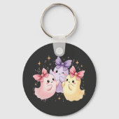 Cute Kawaii Pastel Ghosts with Sparkly Bows キーホルダー (正面)