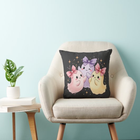 Cute Kawaii Pastel Ghosts with Sparkly Bows クッション (椅子)