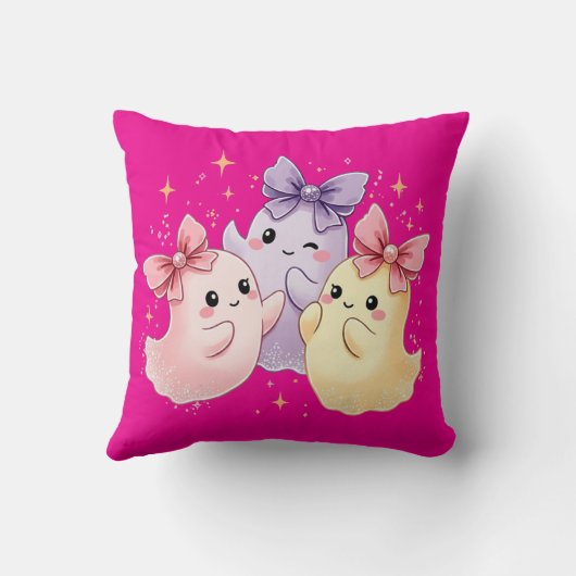 Cute Kawaii Pastel Ghosts with Sparkly Bows クッション (裏面)