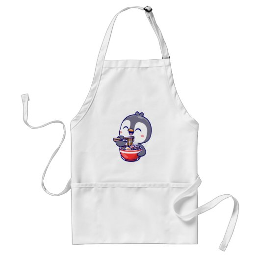 Cute Kawaii Penguin Eating Ramen Bowl スタンダードエプロン (正面)
