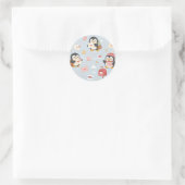 Cute Kawaii Penguin Love Mail Pattern ラウンドシール (バッグ)