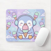 Cute Kawaii Penguin with Ice Cream Mouse Pad マウスパッド (マウス)