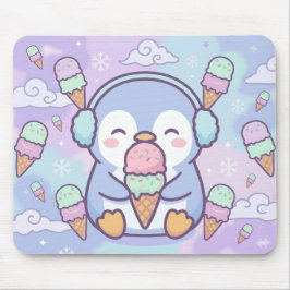 Cute Kawaii Penguin with Ice Cream Mouse Pad マウスパッド