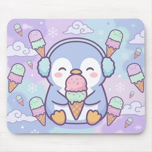 Cute Kawaii Penguin with Ice Cream Mouse Pad マウスパッド (正面)