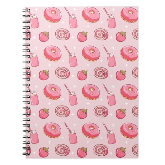Cute Kawaii Pink Aesthetic Foods Seamless Pattern ノートブック (正面)
