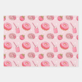 Cute Kawaii Pink Aesthetic Foods Seamless Pattern ラッピングペーパーシート (正面3)