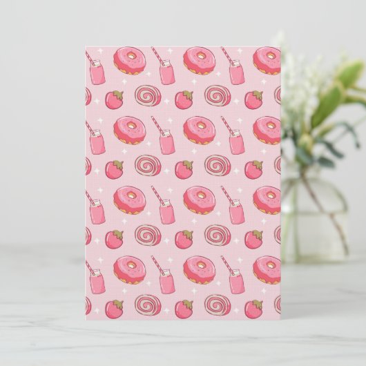 Cute Kawaii Pink Aesthetic Foods Seamless Pattern 招待状 (スタンド正面)