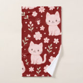 Cute Kawaii Pink Cats and Flowers Towel Set バスタオルセット (ハンドタオル)