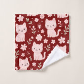 Cute Kawaii Pink Cats and Flowers Towel Set バスタオルセット (ウォッシュタオル)