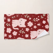 Cute Kawaii Pink Cats and Flowers Towel Set バスタオルセット (ハンドタオル)