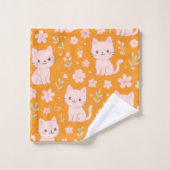 Cute Kawaii Pink Cats and Flowers Towel Set バスタオルセット (ウォッシュタオル)