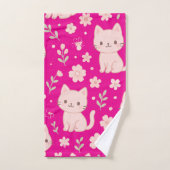 Cute Kawaii Pink Cats and Flowers Towel Set バスタオルセット (ハンドタオル)