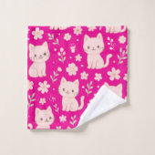 Cute Kawaii Pink Cats and Flowers Towel Set バスタオルセット (ウォッシュタオル)