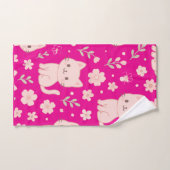 Cute Kawaii Pink Cats and Flowers Towel Set バスタオルセット (ハンドタオル)