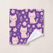 Cute Kawaii Pink Cats and Flowers Towel Set バスタオルセット (ウォッシュタオル)
