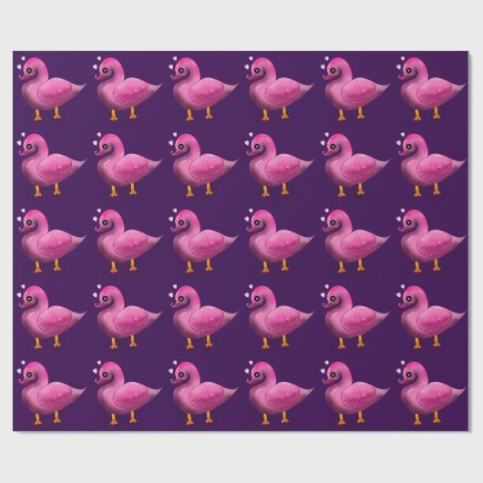 Cute Kawaii Pink Duck & Hearts Nursery Art ラッピングペーパー (フラット)