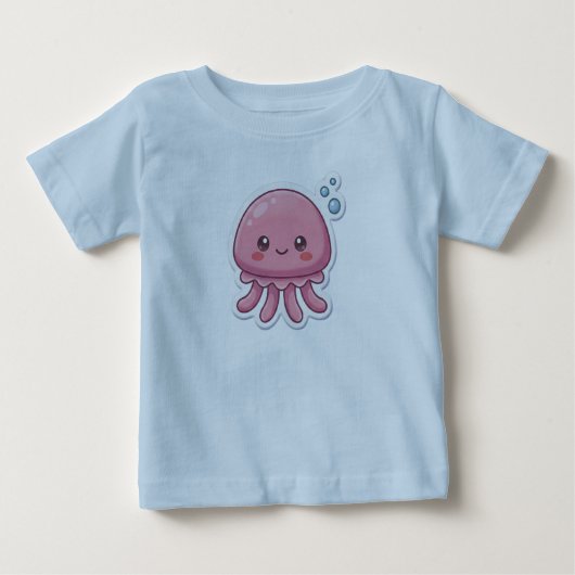 Cute Kawaii Pink Jellyfish Sticker Design -Happy C ベビーTシャツ (正面)