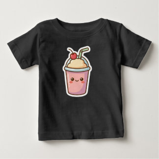 Cute Kawaii Pink Milkshake Sticker Design - Adorab ベビーTシャツ