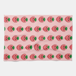 Cute Kawaii Pink Strawberry Character キッチンタオル