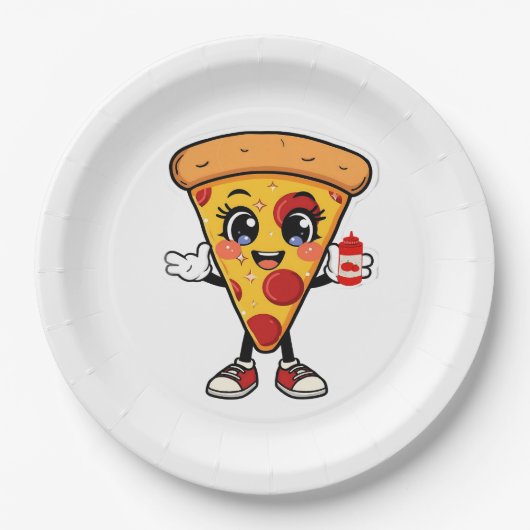 Cute Kawaii Pizza Slice Paper Plates Fun Party Foo ペーパープレート (正面)