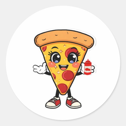 Cute Kawaii Pizza Sticker ラウンドシール (正面)