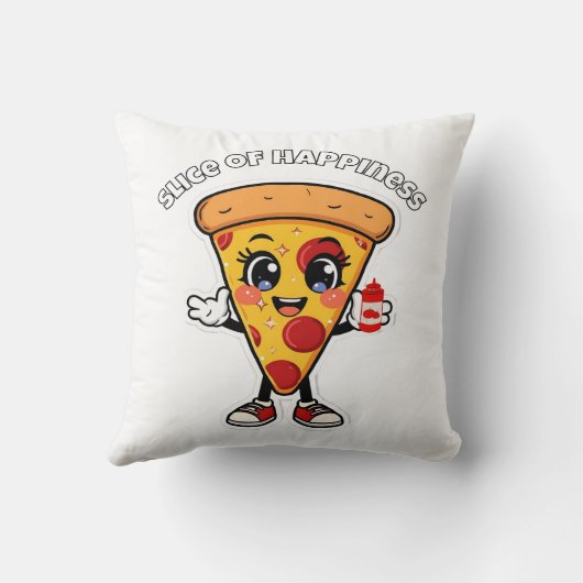 Cute Kawaii Pizza Throw Pillow – Adorable Cartoon  クッション (裏面)