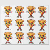Cute Kawaii Pizza Wrapping Paper for Kids Birthday ラッピングペーパー (フラット)