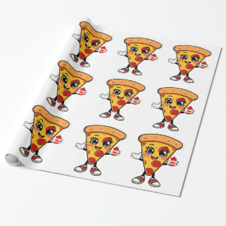 Cute Kawaii Pizza Wrapping Paper for Kids Birthday ラッピングペーパー