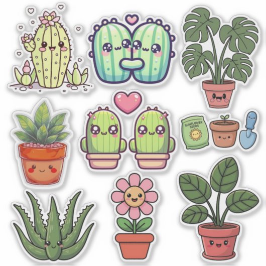Cute Kawaii Plants シール (正面)