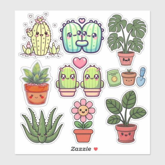 Cute Kawaii Plants シール (シート)