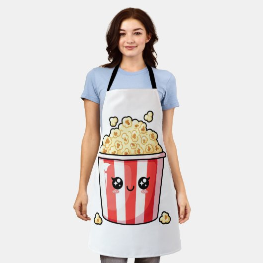 Cute Kawaii Popcorn Bucket Illustration エプロン (着用した状態)