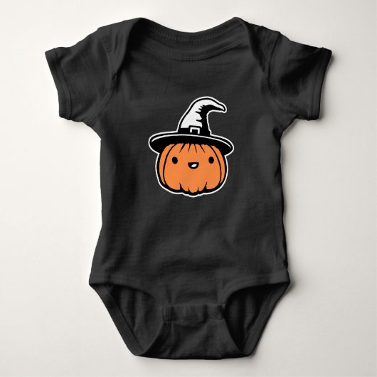 Cute Kawaii Pumpkin Wearing Witch Hat Halloween ベビーボディスーツ (正面)