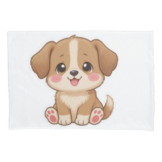 Cute Kawaii Puppy Character Design 枕カバー (正面)