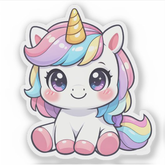 Cute Kawaii Rainbow Unicorn Vinyl Sticker シール (正面)