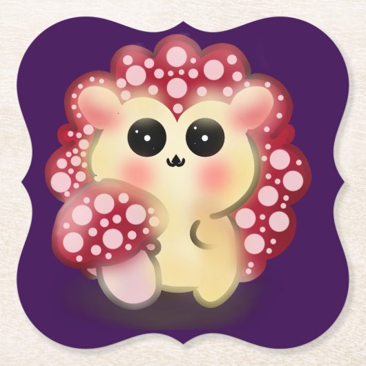 Cute Kawaii Red Mushroom Hedgehog Toadstool Art ペーパーコースター (正面)