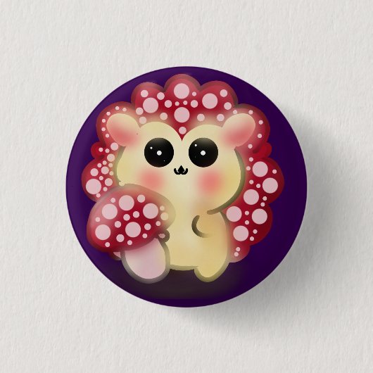 Cute Kawaii Red Mushroom Hedgehog Toadstool Art 缶バッジ (正面)