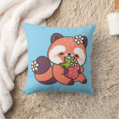 Cute Kawaii Red Panda with Strawberry クッション (ブランケット)