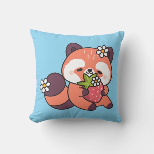 Cute Kawaii Red Panda with Strawberry クッション (正面)