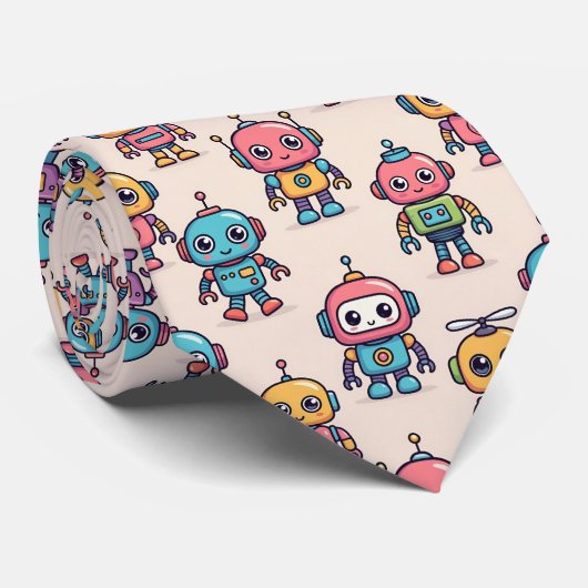 Cute Kawaii Robot Pattern ネクタイ (ロール)