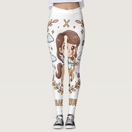 Cute Kawaii Sagittarius Zodiac Sign Leggings レギンス (正面)