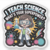 Cute Kawaii Science Teacher – Funny Superpower Lab シール (正面)