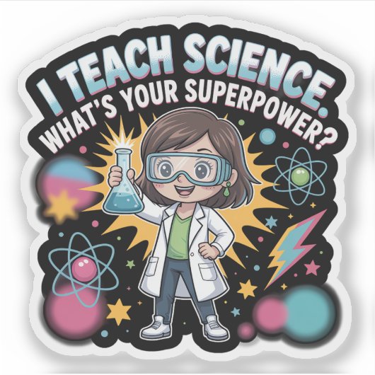 Cute Kawaii Science Teacher – Funny Superpower Lab シール (正面)